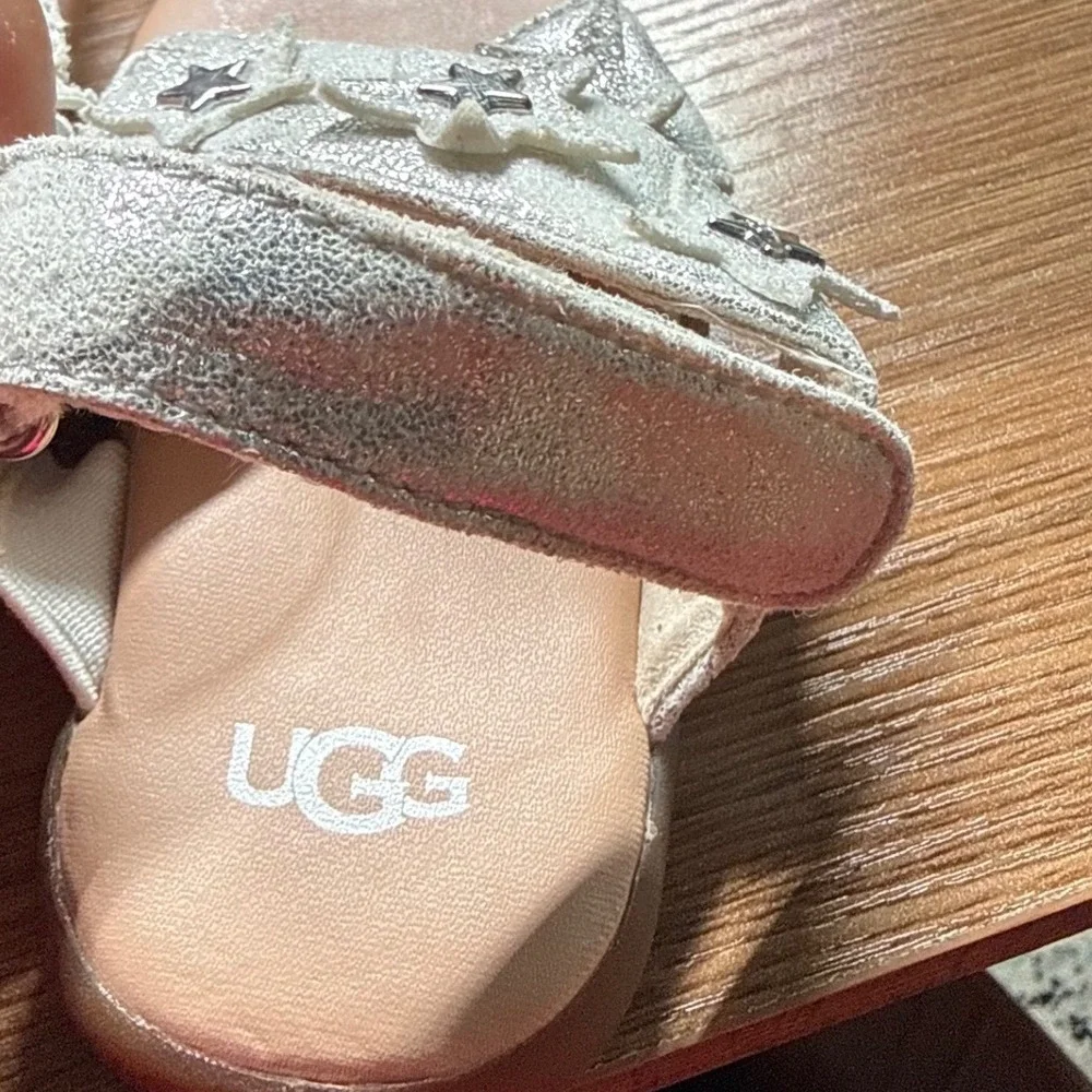 UGG Toddler Girls Silver Metallic Star Slingback Sandals 1110915T Size 4/5